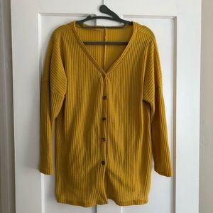 Yellow Waffle Knit Cardigan